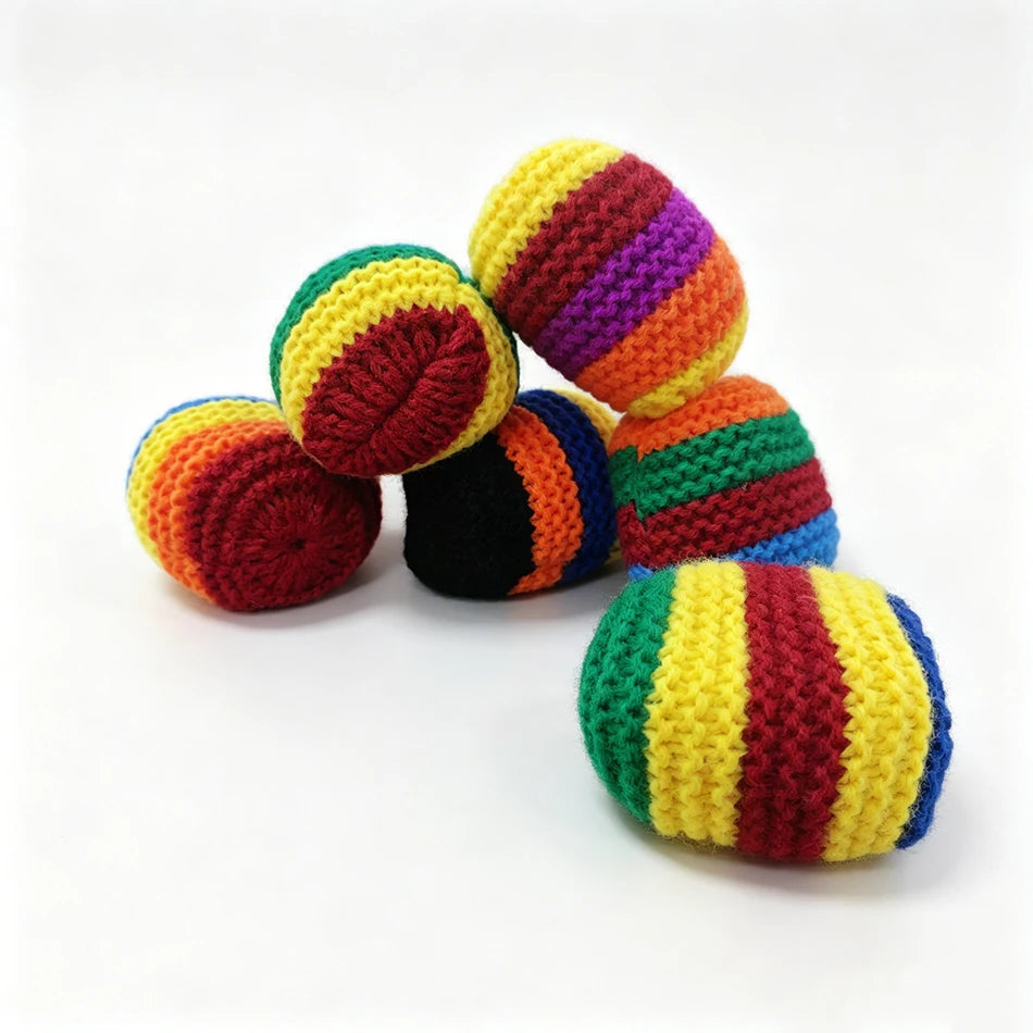 Hacky Sack Rainbow Striped Handmade Knitted Soft Durable Outdoor Sports Juggling Balls Playground Party Group Games Activities