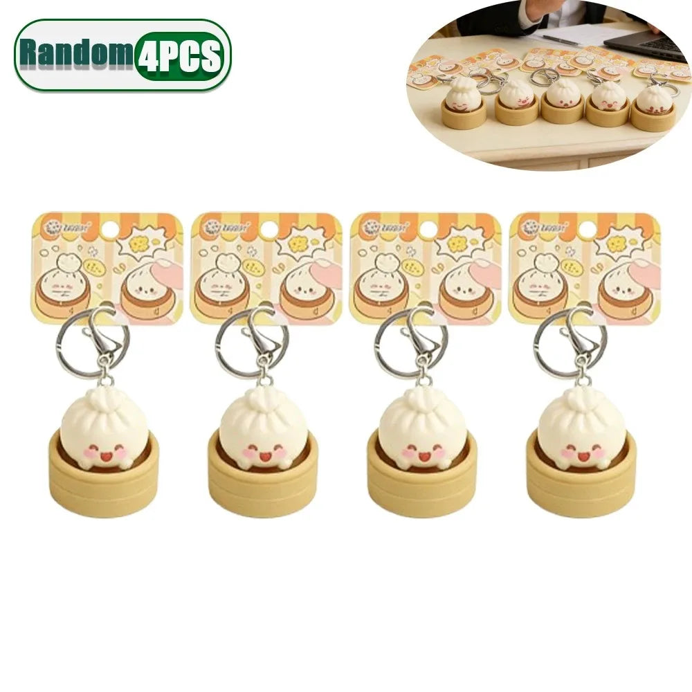 1-8PCS Cute Steamed Bun Squeeze Keychain Realistic Dimsum Design Soft Slow Rebound Decompression Fidget Ornament Stress Relief