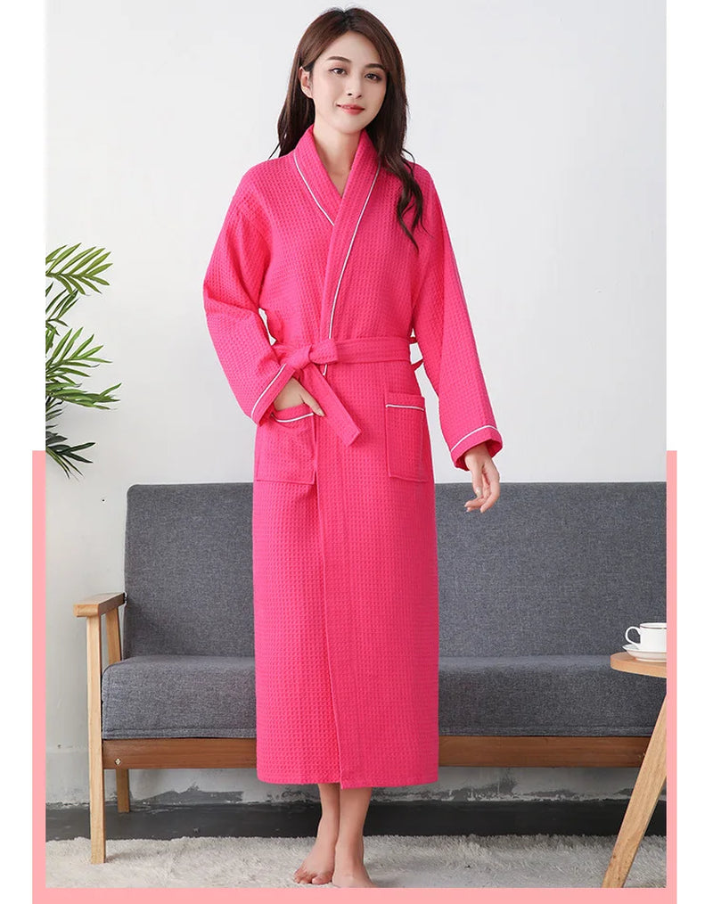 Waffle Robe Women100% Cotton Bath Robe Ladies Water Sucking Nightrobe Sleepwear Female Casual Home Bathrobe Hotel Robe