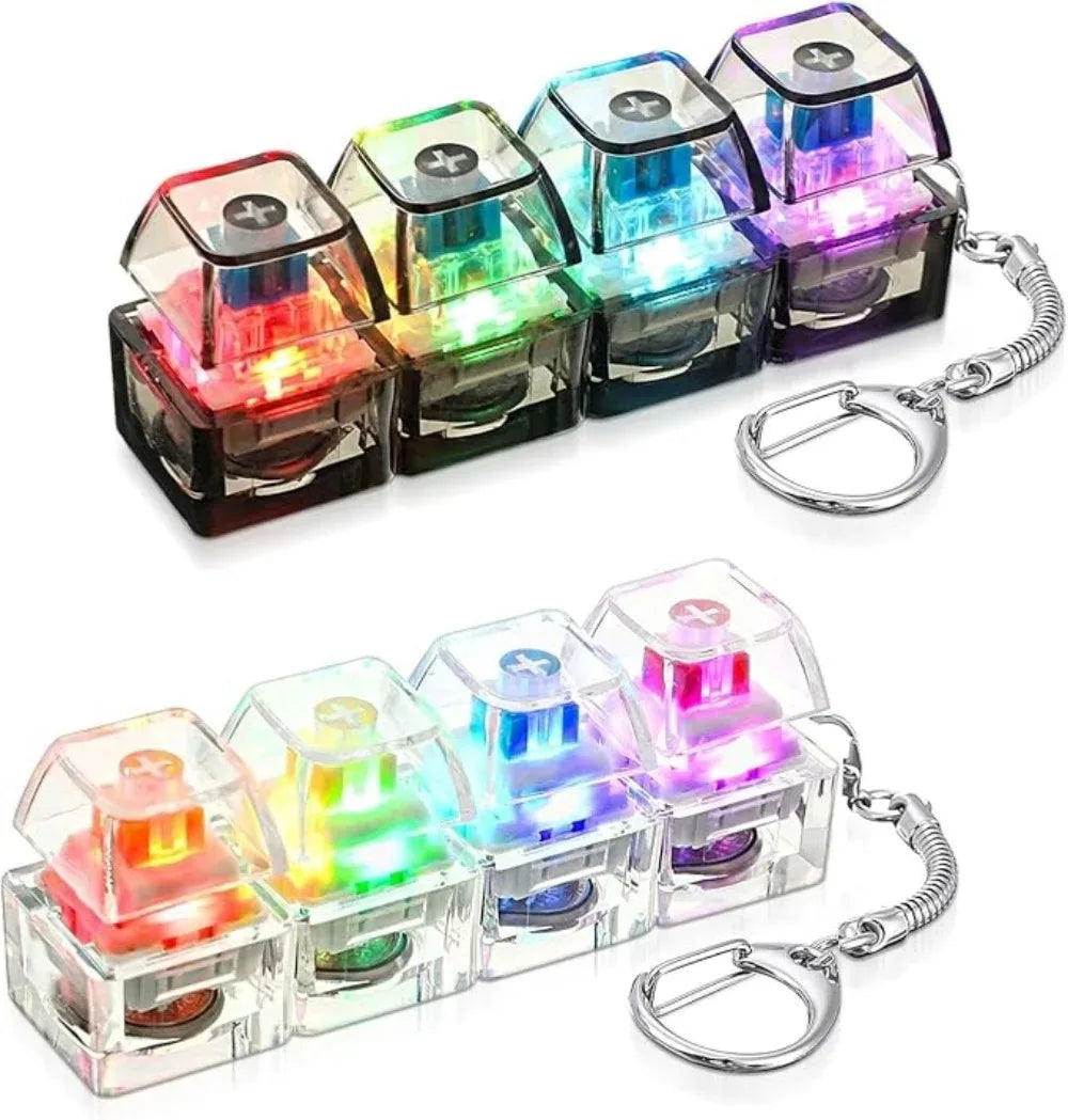 Glowing Keyboard Stress Relief Toy, Keychain, 4-In-1 Stress Relief Button Keychain, Stress-Relieving Fingertip Clicker, Transpar